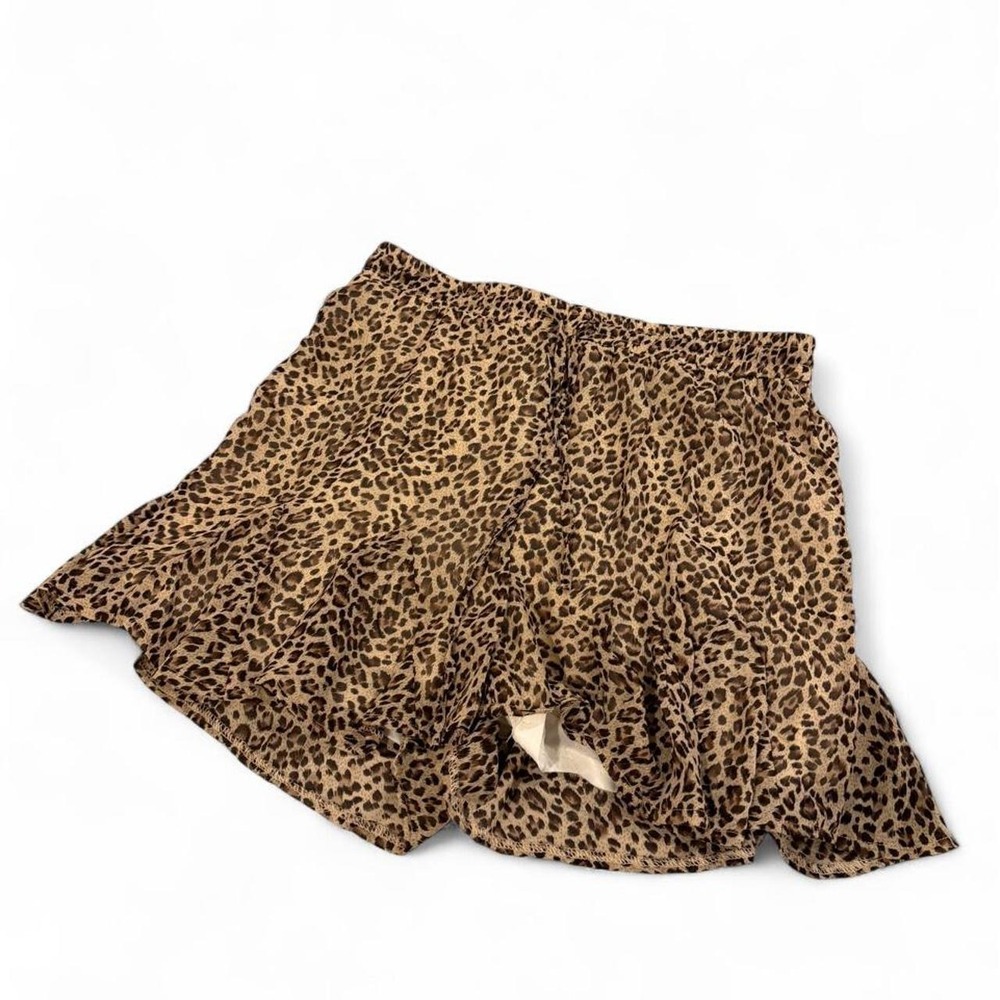 L Love Leopard Print Ruffle Skort Womens Medium Brown Animal Mini Skirt Shorts